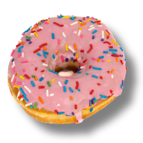 An image of a pink sprinkle doughnut